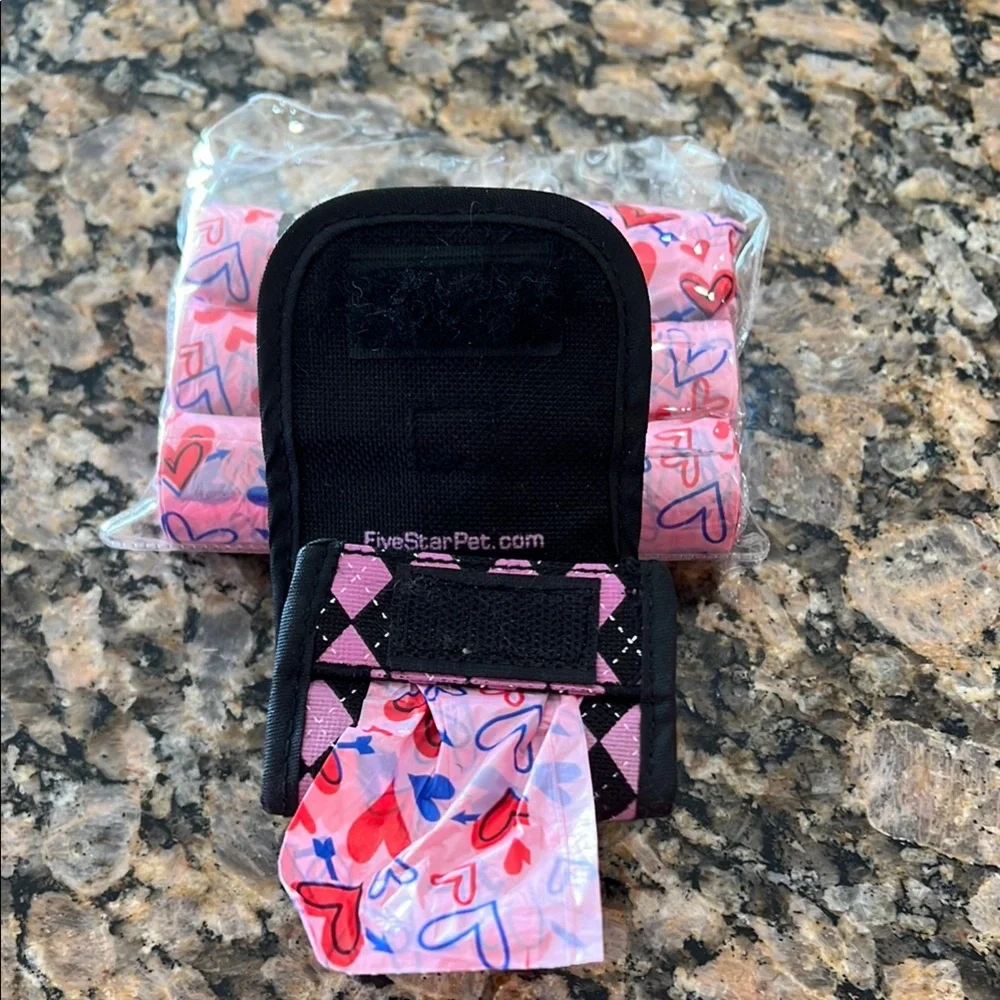 Pink and Black Argyle Dog Waste Bag Holder & 6 Rolls of bags